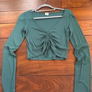 Sunday Best Teal Ruched Long Sleeve Crop Top